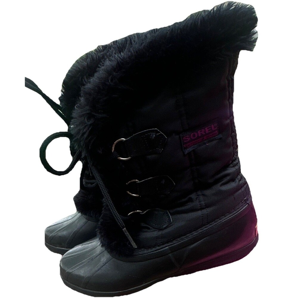 Sorel Winter Carnival Snow Boots Womens 8 Black Faux Fur Waterproof Lace Up